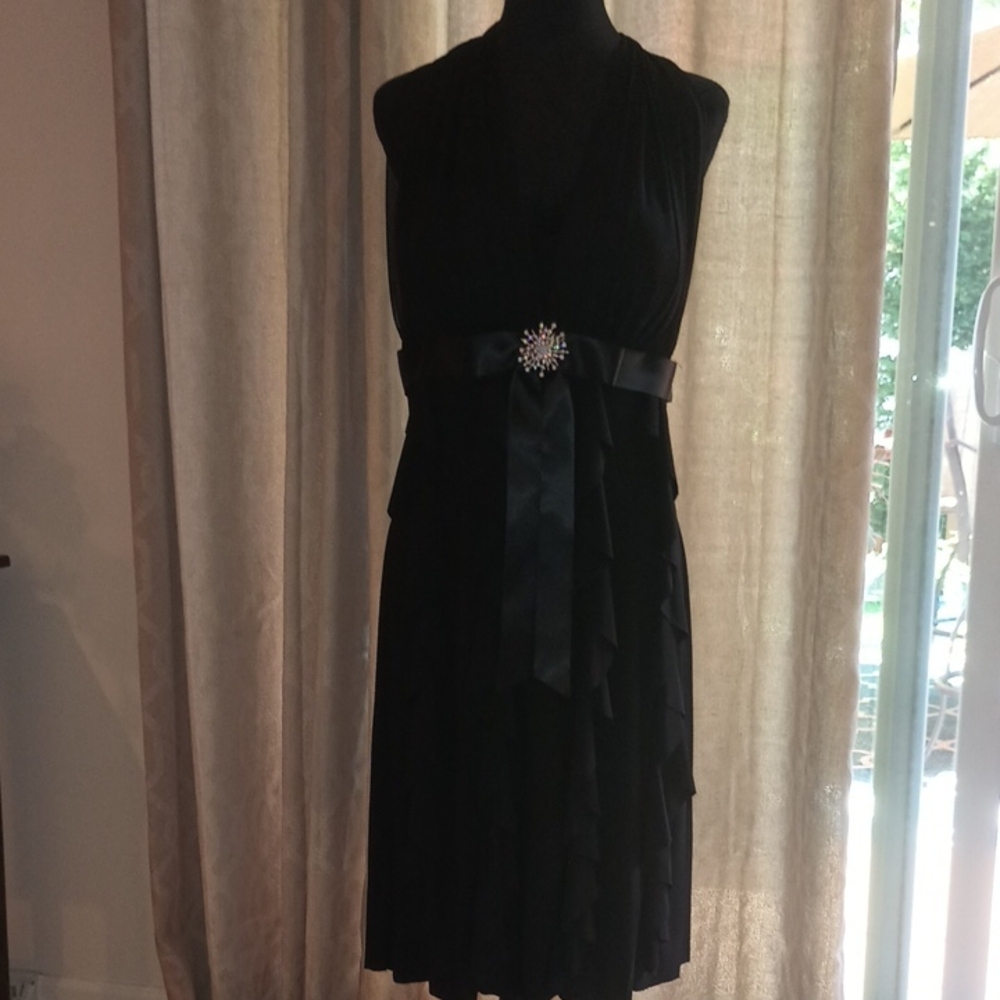 Betsy & Adam Black and Silver Halter Midi Sundress